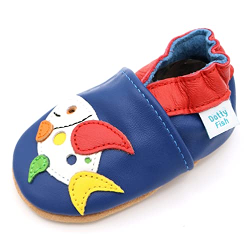 Dotty Fish weiche Leder Babyschuhe mit rutschfesten Wildledersohlen. Kleinkind Schuhe. Jungen. Blau Bunt Punkte Fisch. 3-4 Jahre (27 EU) von Dotty Fish