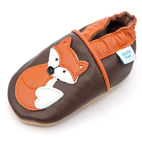 Dotty Fish weiche Leder Babyschuhe mit rutschfesten Wildledersohlen. Kleinkind Schuhe. Krabbelschuhe. Jungen und Mädchen. Braun Fuchs. 0-6 Monate (17 EU) von Dotty Fish