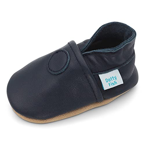 Dotty Fish weiche Leder Babyschuhe mit rutschfesten Wildledersohlen. Kleinkind Schuhe. Mädchen und Jungen. Einfach nur Marineblau. 0-6 Monate (17 EU) von Dotty Fish