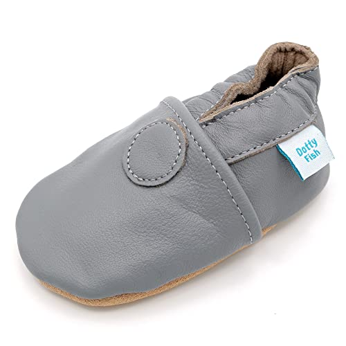 Dotty Fish weiche Leder Babyschuhe mit rutschfesten Wildledersohlen. Kleinkind Schuhe. Mädchen und Jungen. Einfach nur grau. 0-6 Monate (17 EU) von Dotty Fish