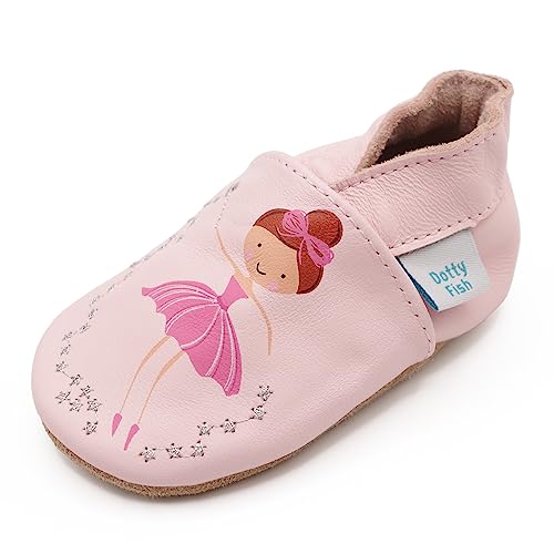 Dotty Fish weiche Leder Babyschuhe mit rutschfesten Wildledersohlen. Kleinkind Schuhe. Mädchen. Rosa Fee Ballerina. 0-6 Monate (17 EU) von Dotty Fish