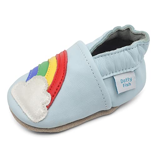 Dotty Fish weiche Leder Babyschuhe mit rutschfesten Wildledersohlen. Kleinkind Schuhe. Mädchen. Über dem Regenbogen. 0-6 Monate (17 EU) von Dotty Fish