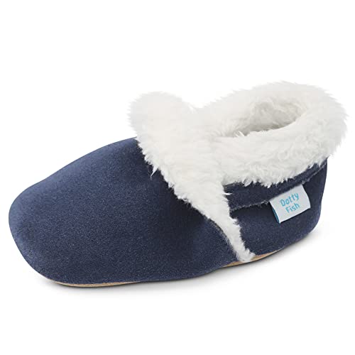 Dotty Fish Barfuß-Hausschuhe aus Wildleder für Babys und kinder – Fleecegefütterte Winterhausschuhe für Jungen und Mädchen. Rutschfeste Sohle, von Podologen empfohlen – Marineblau 0-6 Monate von Dotty Fish