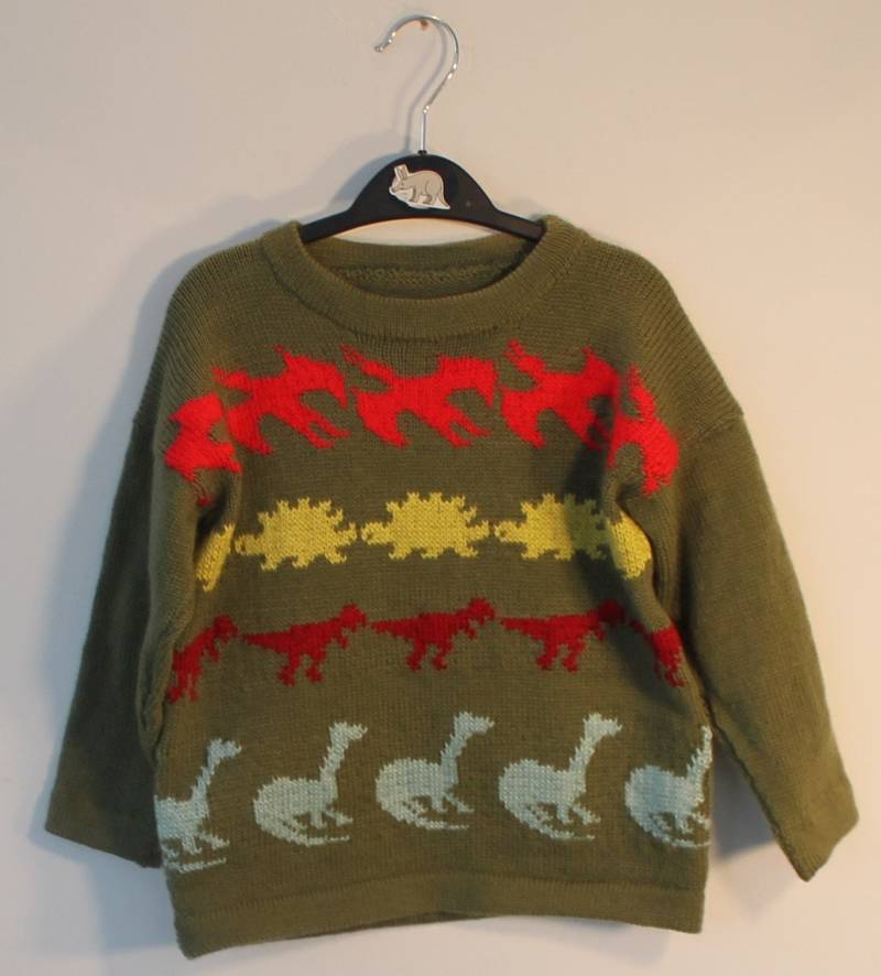 3 Bis 4 Jähriger Dinosaurier Pullover Strickpullover Aus 70% Schurwolle Im Fair-Isle-Stil. Pterodactyl, Stegosaurus, T Rex Und Brontosaurus von DottyBirdKidsClothes