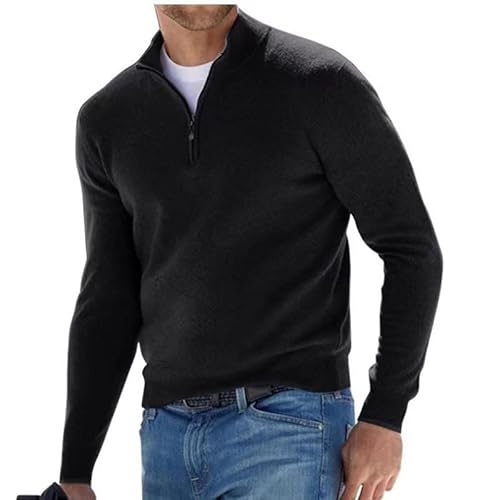 Dotmalls Herren Kaschmir Reißverschluss Basic Pullover Viertel Reißverschluss Herren Pullover Strickpullover Casual Langarm Pullover, Schwarz , S von Dotwites