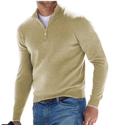 Dotmalls Herren Kaschmir Reißverschluss Basic Pullover Viertel Reißverschluss Herren Pullover Strickpullover Casual Langarm Pullover, aprikose, M von Dotwites