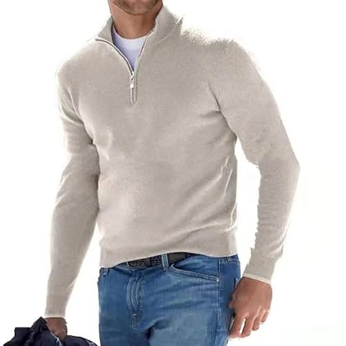 Dotmalls Herren Kaschmir Reißverschluss Basic Pullover Viertel Reißverschluss Herren Pullover Strickpullover Casual Langarm Pullover, beige, M von Dotwites