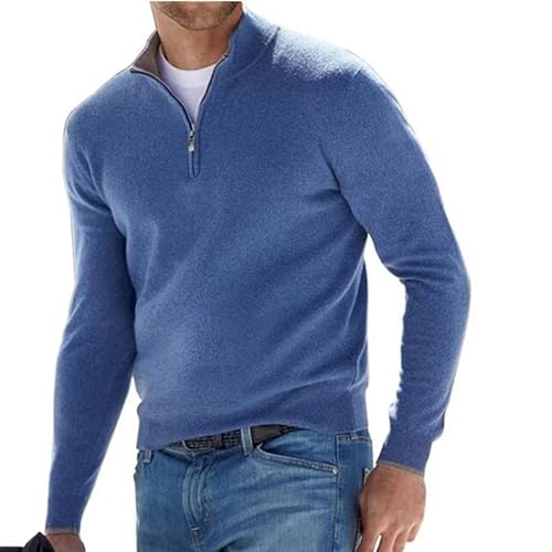 Dotmalls Herren Kaschmir Reißverschluss Basic Pullover Viertel Reißverschluss Herren Pullover Strickpullover Casual Langarm Pullover, blau, M von Dotwites