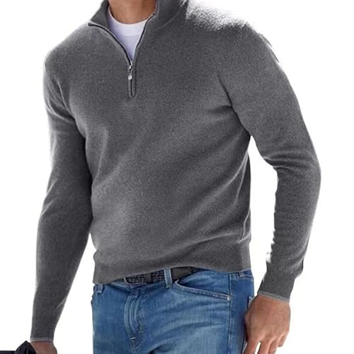 Dotmalls Herren Kaschmir Reißverschluss Basic Pullover Viertel Reißverschluss Herren Pullover Strickpullover Casual Langarm Pullover, grau, L von Dotwites