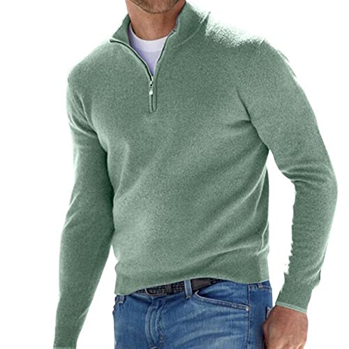 Dotmalls Herren Kaschmir Reißverschluss Basic Pullover Viertel Reißverschluss Herren Pullover Strickpullover Casual Langarm Pullover, lichtgrün, XX-Large von Dotwites