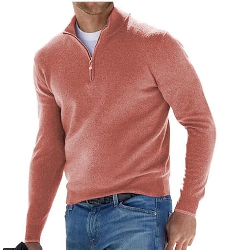 Dotmalls Herren Kaschmir Reißverschluss Basic Pullover Viertel Reißverschluss Herren Pullover Strickpullover Casual Langarm Pullover, rose, XX-Large von Dotwites