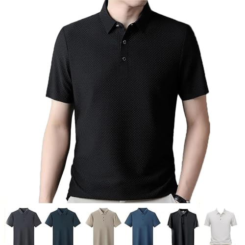 Dotwites Genterio – Ice Silk atmungsaktives Performance-Poloshirt für Herren, Eisseide, schnelltrocknend, kurzärmelig, Schwarz , XXXXL von Dotwites