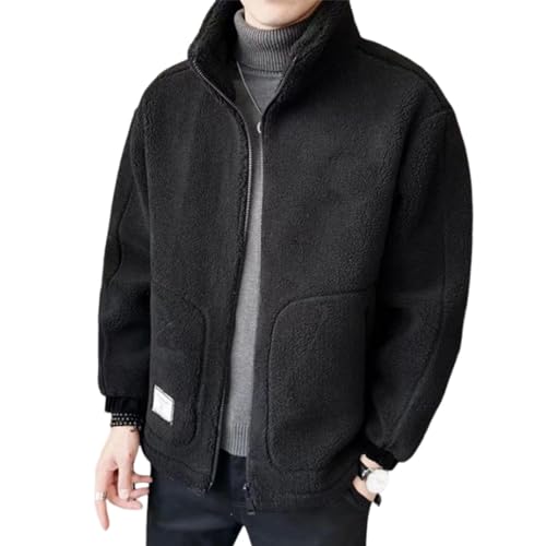 Dotwites Herren Faux Fleece Dicke Jacke Full Zip Verdickte Herren Lammwolle Jacke Männer Dicke Fleece Gefüttert Jacke Winter, Schwarz , L von Dotwites