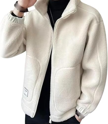 Dotwites Herren Faux Fleece Dicke Jacke Full Zip Verdickte Herren Lammwolle Jacke Männer Dicke Fleece Gefüttert Jacke Winter, beige, XL von Dotwites