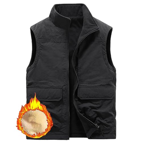 Dotwites Herren Fleece Wendeweste Casual Polarfleece Gefüttert Durchgehender Reißverschluss Leichte Winddichte Ärmellose Jacke, Schwarz , XXL von Dotwites