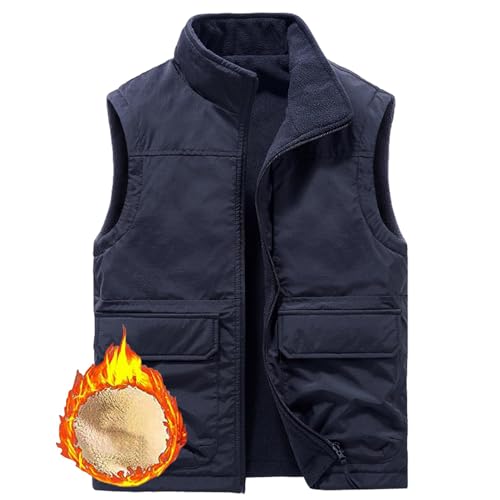 Dotwites Herren Fleece Wendeweste Casual Polarfleece Gefüttert Durchgehender Reißverschluss Leichte Winddichte Ärmellose Jacke, blau, M von Dotwites
