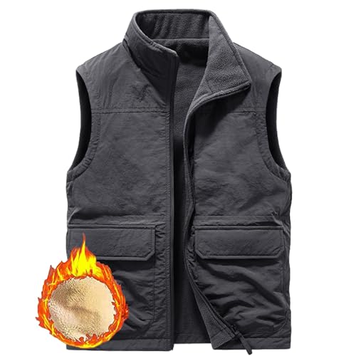 Dotwites Herren Fleece Wendeweste Casual Polarfleece Gefüttert Durchgehender Reißverschluss Leichte Winddichte Ärmellose Jacke, grau, XXL von Dotwites