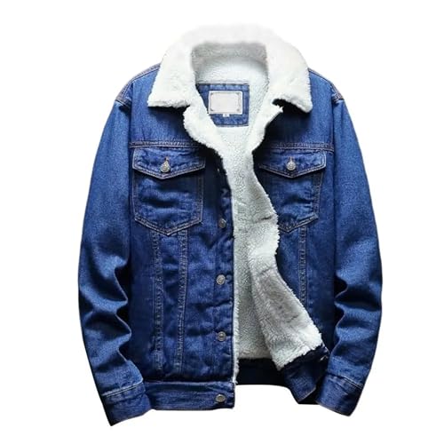 Dotwites Herren Kaschmir Gefüttert Jean Jacke Winter Sherpa Gefüttert Jeansjacke Fleece Revers Dicke Baumwolle Jean Trucker Mäntel, dunkelblau, M von Dotwites