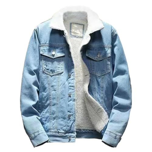 Dotwites Herren Kaschmir Gefüttert Jean Jacke Winter Sherpa Gefüttert Jeansjacke Fleece Revers Dicke Baumwolle Jean Trucker Mäntel, hellblau, XXL von Dotwites