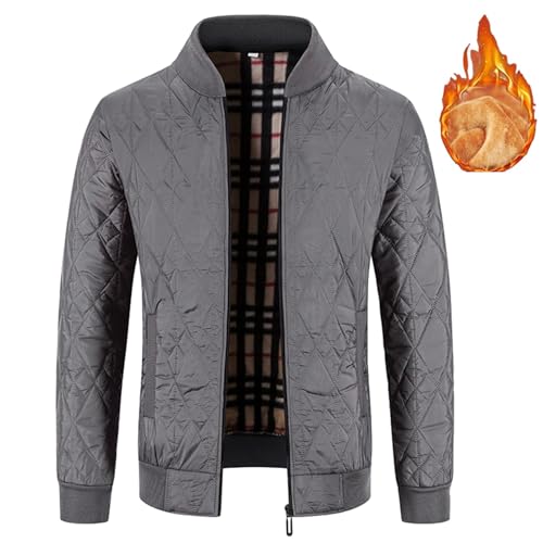 Dotwites Herren Slim Fit Leichte gesteppte Bomberjacke mit durchgehendem Reißverschluss Stehkragen Futter Wintermäntel Jacken, grau, 46 von Dotwites