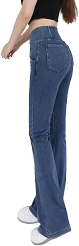 Dotwites Hohe Taille Crossover Stretch Knit Breites Bein Denim Flare Jegging, Schlanke Hohe Taille Blau Denim Bleistift Hosen, blau, XL von Dotwites