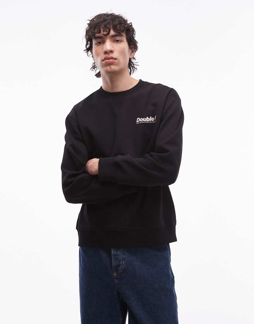 Double A By Wood Wood - James - Sweatshirt in Schwarz mit Rundhalsausschnitt und Doppel-Sonnenprint von Double A by Wood Wood