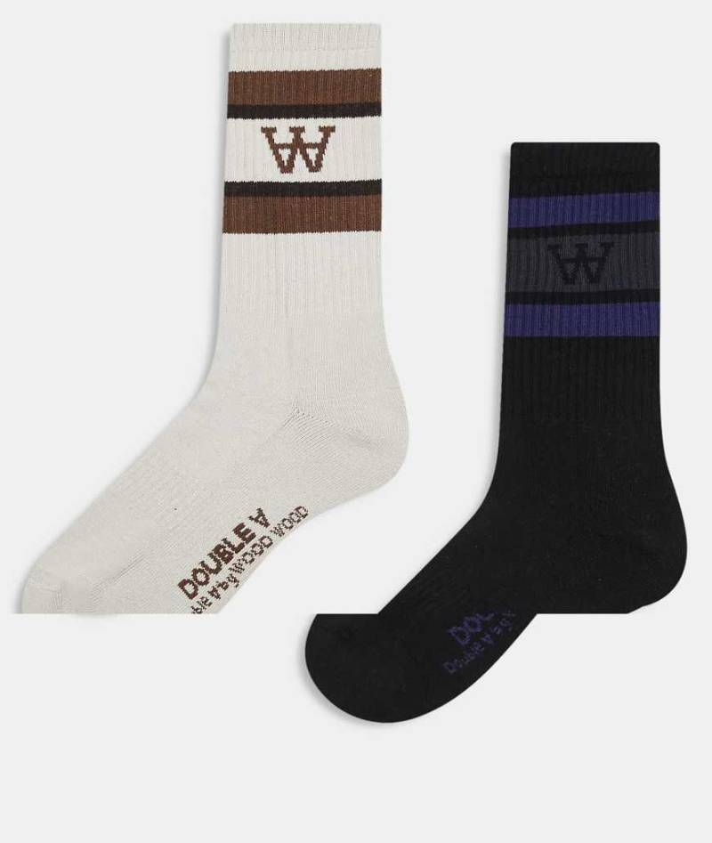Double A By Wood Wood - Kyle - 2er-Pack Socken in Beige und Schwarz-Bunt von Double A by Wood Wood