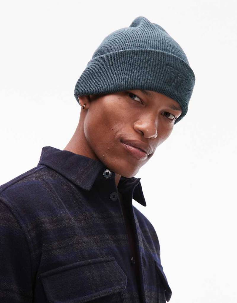 Double A By Wood Wood - Preston - Strickmütze aus Wollmix in Grün mit Logo von Double A by Wood Wood