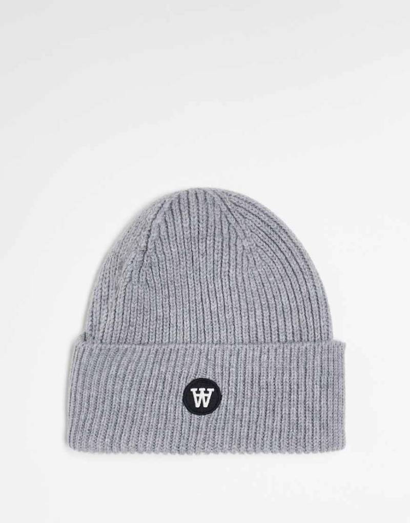 Double A By Wood Wood - Vin - Mütze aus Wolle in Grau mit Logo von Double A by Wood Wood