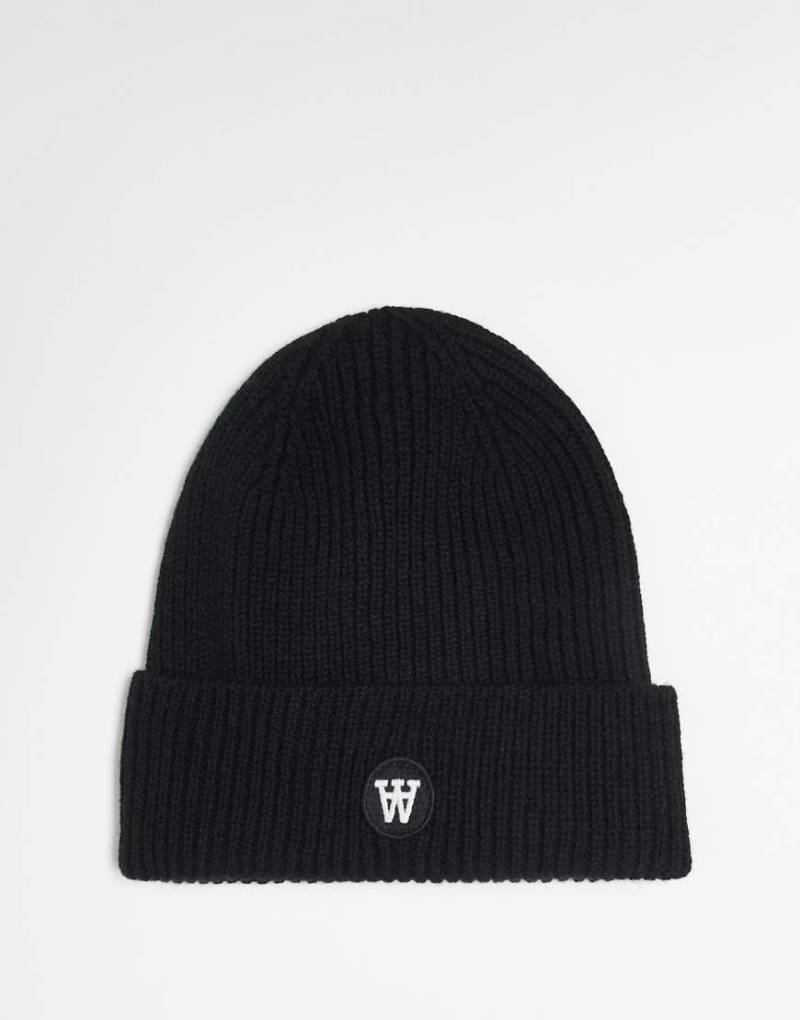 Double A By Wood Wood - Vin - Mütze aus Wolle in Schwarz mit Logo Double A By Wood Wood - Vin - Mütze aus Wolle in Schwarz mit Logo von Double A by Wood Wood