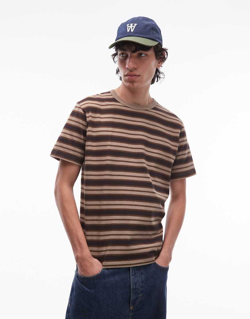 Double A by Wood Wood - Easton - Gestreiftes T-Shirt in Braun-Brown von Double A by Wood Wood