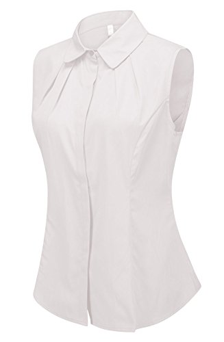 Double Plus Open Damen Bluse aus Baumwolle, ärmellos, Button-Down-Hemd mit Kragen, Weiß, 34 von Double Plus Open