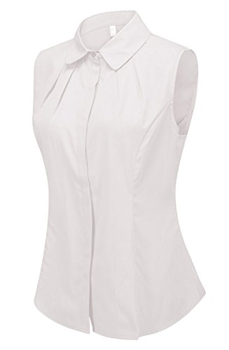 Double Plus Open Damen Bluse aus Baumwolle, ärmellos, Button-Down-Hemd mit Kragen, Weiß, 48 von Double Plus Open