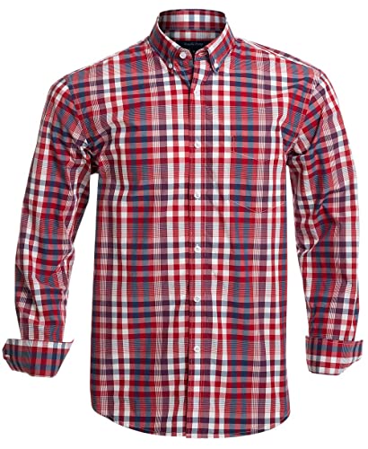 Double Pump Herren Button-Down-Shirts Baumwolle Langarm Hemden Regular Fit, Rot kariert 03c, Mittel von Double Pump