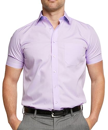 Double Two Malvenfarben Bügelfrei Kurzarm-Hemd für Herren - Mauve, 17.5 von Double TWO