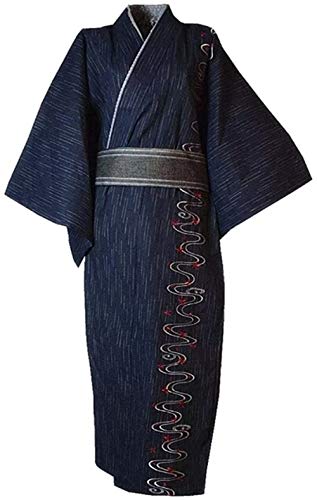 Men's Japanese Yukata Kimono Home Robe Pajamas Yukuata Dressing Gown Cotton (L, Blau A) von Double Villages