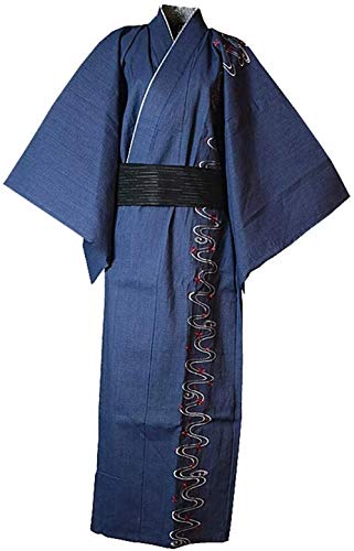 Men's Japanese Yukata Kimono Home Robe Pajamas Yukuata Dressing Gown Cotton (L, Blau B) von Double Villages