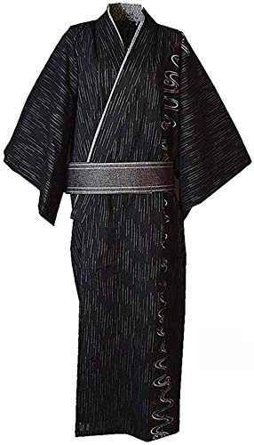 Men's Japanese Yukata Kimono Home Robe Pajamas Yukuata Dressing Gown Cotton (L, Schwarz A) von Double Villages