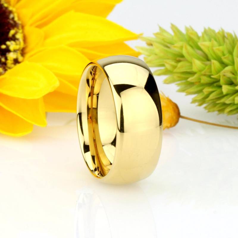 Gold Wolfram Ring 9 Mm Kuppel, Personalisierte Hochzeit Band, Jahrestag Geschenk von DoubleAccentJewelry