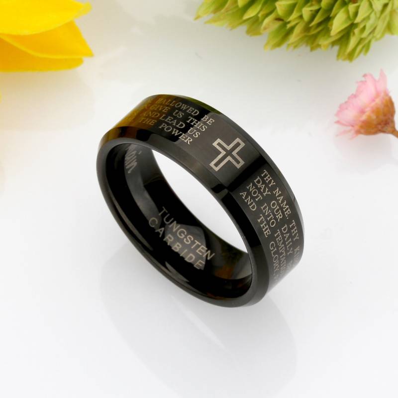 Schwarzer Wolframring Herrenring, Verlobungsring, Kreuzring | 9 Mm, Wunschgravur von DoubleAccentJewelry