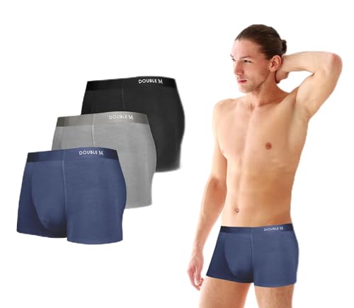 DOUBLE M, 3er Pack Boxershorts, Hochwertige Herren Boxershorts, Anti-Kratz-Innenausstattung, Bequeme und Atmungsaktive, Modal Material, Mix Blau, Schwarz, Grau, Elastischer Bund, Größen M,L,XL,XXL von DOUBLE M