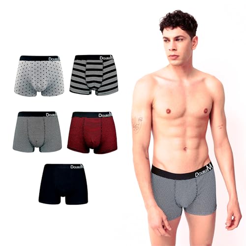 DOUBLE M, 5er Pack, 2, 1 Boxershorts, Herren Baumwollslips, Bequeme Boxershorts, Mehrfarbige Herren Boxershorts, Bedruckte Boxershorts, Elastische Bundslips, Erhältlich in den Größen S,M,L,XL,XXL von DOUBLE M