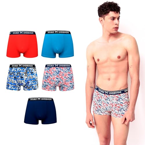 DOUBLE M, 5er Pack, 2, 1 Boxershorts, Herren Baumwollslips, Bequeme Boxershorts, Mehrfarbige Herren Boxershorts, Bedruckte Boxershorts, Elastische Bundslips, Erhältlich in den Größen S,M,L,XL,XXL von DOUBLE M