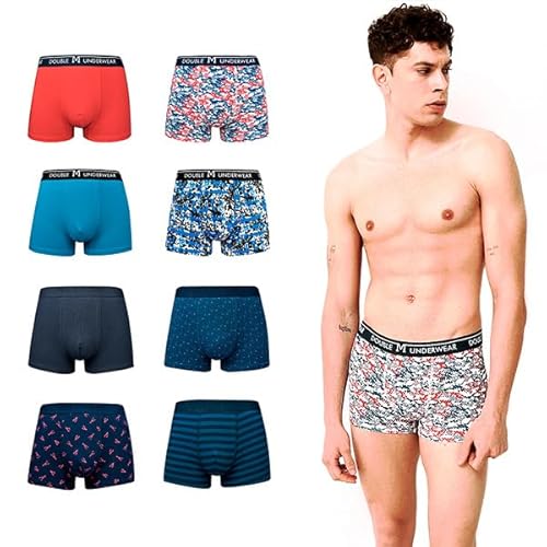 DOUBLE M, 6 & 8-Pack, Herren Boxershorts aus Baumwolle, Bequeme Boxershorts, Mehrfarbige Herren Boxershorts, Bedruckte Boxershorts, Elastische Bundslips, Erhältlich in den Größen M,L,XL,XXL von DOUBLE M