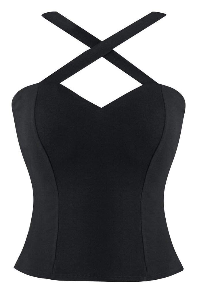 Retro Gal Criss-Cross Top in Schwarz Retro Gal Criss-Cross Top in Schwarz von DoubleTroubleApparel