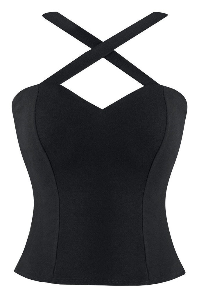 Retro Gal Criss-Cross Top in Schwarz Retro Gal Criss-Cross Top in Schwarz von DoubleTroubleApparel