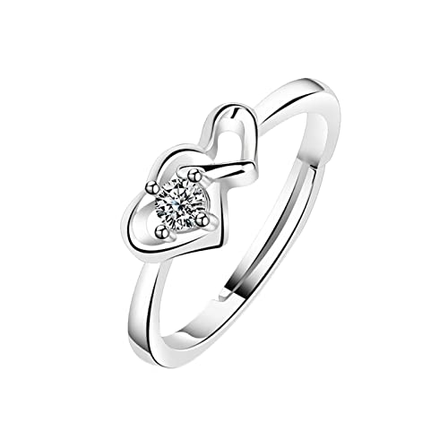 Damen-Damenring Edelstahl Damenring Doppelherz Liebesring Damenring Verlobungsring mit verstellbaren Öffnungsringen Edelstein Ringe Breit (d-Silver, One Size) von Doublehero