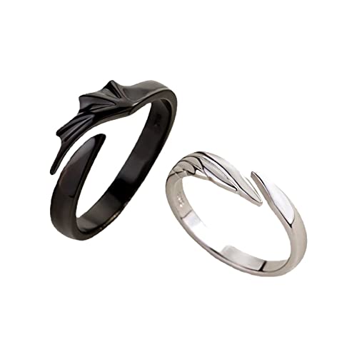 Damen Ringe mit Zirkonia Paar passende Ringe für Mann und Frau individuell verstellbar Sonne Mond Ring Set Engel Teufel Drache offene Ringe Paar passende Versprechen Ringe Schmuck (Black-4, One Size) von Doublehero