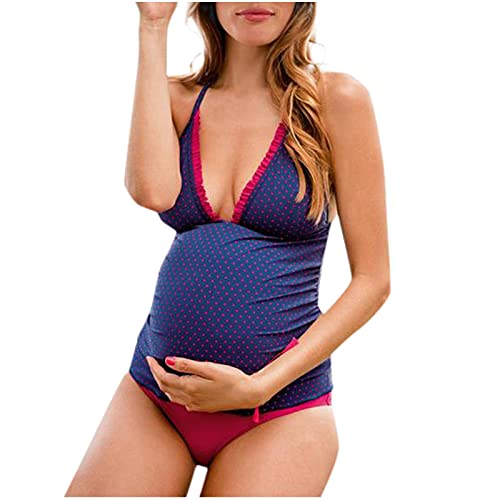 Damen Umstands-Badeanzug Umstands-Bikini Bademode Schwangerschafts Badeanzug V-Ausschnitt Schwanger Badezug mit verstellbaren Trägern (A-Blue, L) von Doublehero