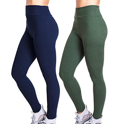 Doublehero 2er Pack Leggings Damen High Waist - Hochtaillierte Leggins Blickdicht Weich Elastisch Einfarbig Yogahose Tights Sporthose Leggings Fitnesshose für Mädchen (2er Pack-Armeegrün&Navy, XXL) von Doublehero